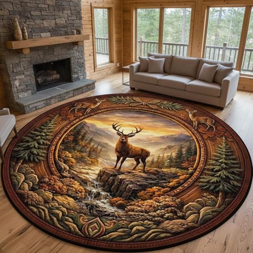 Tapete redondo Deer 6' estilo Boho miniatura 1