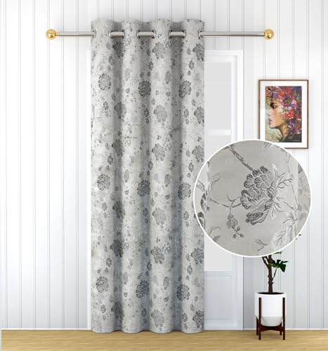 Image of FRESH FROM LOOM Room Darkening Door Curtains 12 Feet Long,Big Window Curtain Premium Polyester Rod Pocket Weaved Parda,Modern Parde for Living Room Bedroom,Home Office Jacquard Screens(Grey,12ft,1pc)