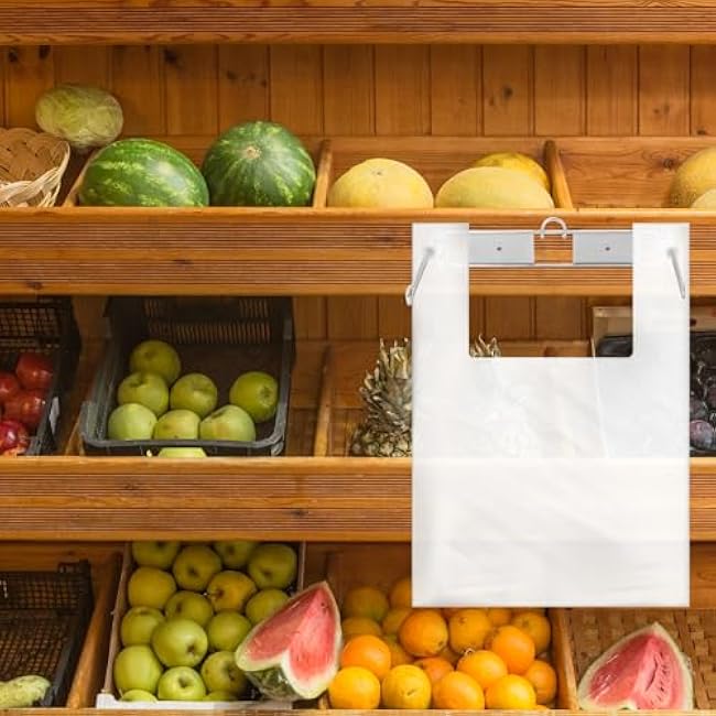 QWORK T-Shirt Bag Rack Holder -2 Pack Versatile Bag Stand for Grocery Stores, Kitchens, Retail and Offices, Fits Standard Bags, Easy Install with Screws - 11.81 x 10.04 x 2.76