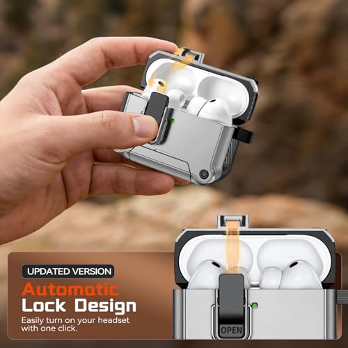 Image of Inesore for AirPods Pro 3 Case with Secure Lock (Silver) | Phone Stand Design,Compatible with MagSafe,Automatic Snap Switch Secure Cover with Cleaner Kit & Keychain