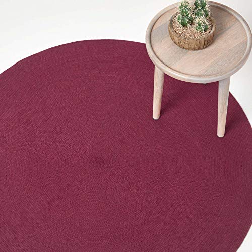 HOMESCAPES Tapis Rond Artisanal tissé à Plat en Coton Prune pour la Chambre ou Le Salon, 120 cm