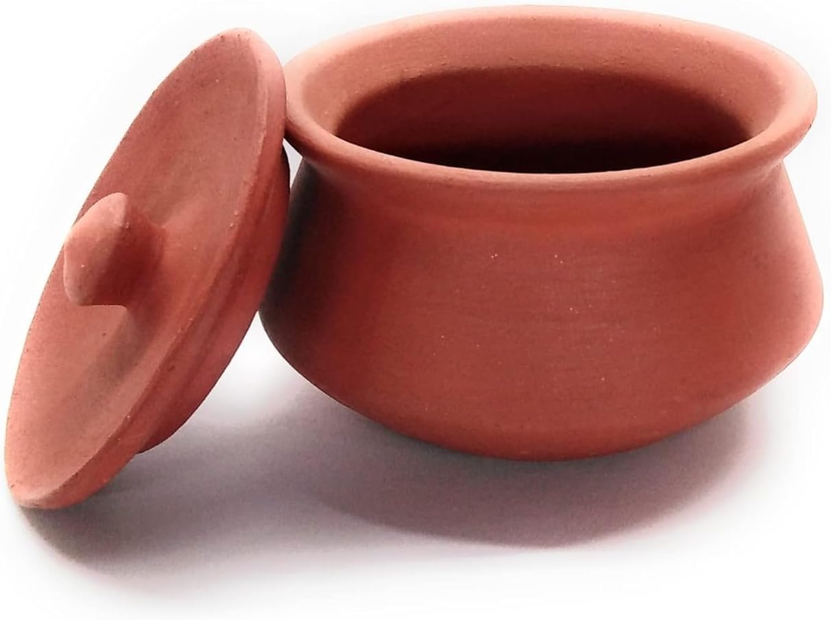 Terracotta Clay Mini Pot with Lid for Curd, Yogurt Bowl | Small Mitti Dahi Handi, Earthenware, Brown (300 ML)