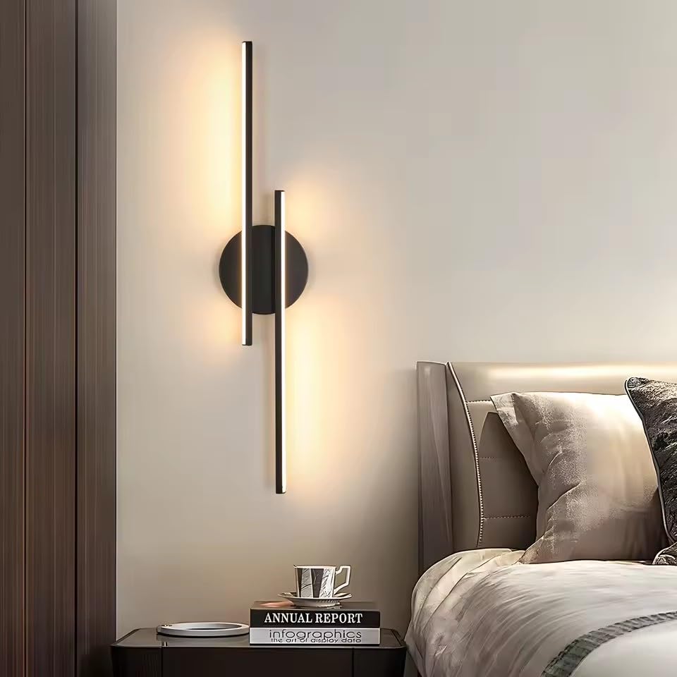 Migliori applique da parete potenti e molto luminose Comely Applique da Parete Interno LED, 24W 2700LM Lampada da Parete Moderna, Nero Lampada a Muro in Acrilico per Camera da Letto Soggiorno Corridoio Ufficio Scala, Bianco Caldo 3000K