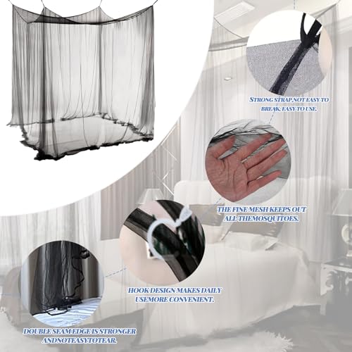 ACTOYS Mückennetz Bett XXL, Moskitonetz Reise Outdoor, Moskitonetz Doppelbett Einzelbett, Betthimmel Rechteckig, Mosquito Net Bed, Himmelbett Vorhänge Terrasse (Schwarz: 2 Türen, 220x200x200cm)