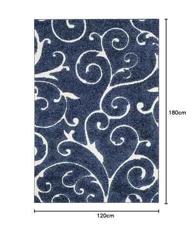 Image of Floral Design Microfiber Hand Woven Shaggy Carpet Collection with 2 inch Pile Height Carpet for Bedroom Size 4x6 feet coular Blue /Ivory
