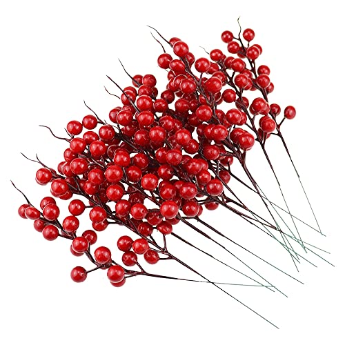 YPLonon Rote Beeren Deko Künstliche Beeren 15 Stück Fake Mini Holly Berries 270mm Beerenzweige Naturgetreu Deko Zweige mit Roten Beeren für Halloween Weihnachtsbaum Dekoration Blumen Kranz Cover