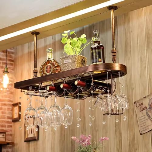 Estante colgante para copas de vino con diseño de vidrio incrustado, altura ajustable para almacenamiento de cocina y bar