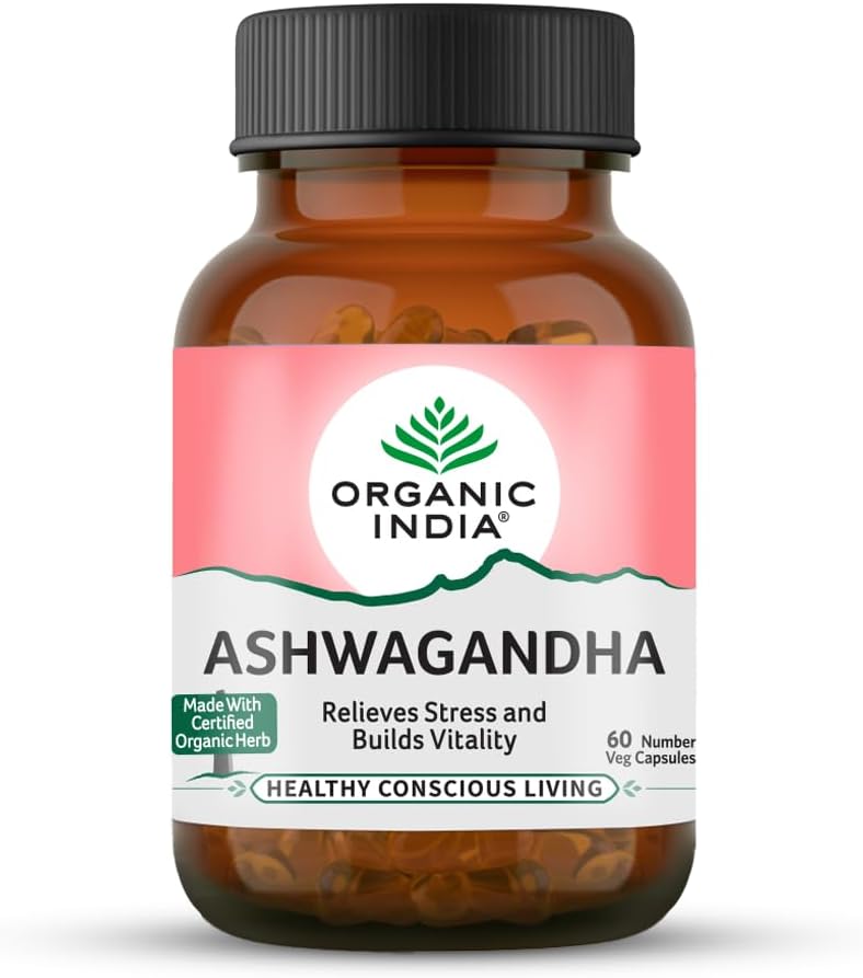 A TATA Product - Organic India Pure Ashwagandha Root Capsules - 60 Veg Caps (400mg), For Vitality & Relieves Stress, Naturally Boosts Energy & Stamina, Improves Immune System, GMP & NPOP Certified