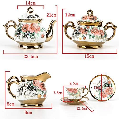 wwuiuiww 22PCS Adult Tea Set Tea Set Tea Set Ceramic Tea Set Home European Vintage Tea Set,1100ML/POT,220ML/CUP.