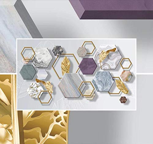 Papier peint 3D feuille d'or avec effet relief géométrique pour salon