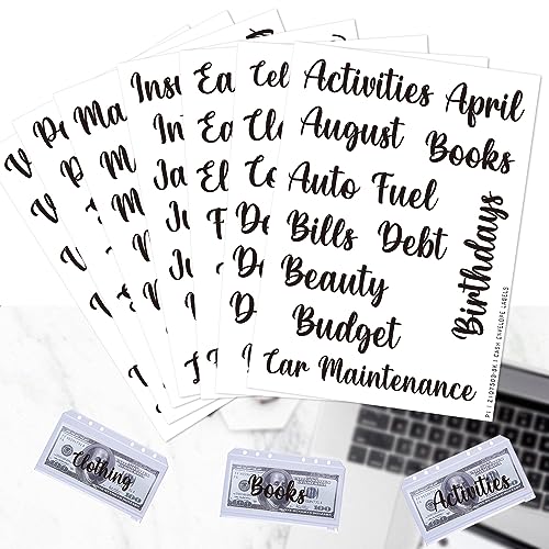 Prefdo Lot de 80 étiquettes autocollantes noires pour enveloppes de billets et classeur A6, organiseur d'argent