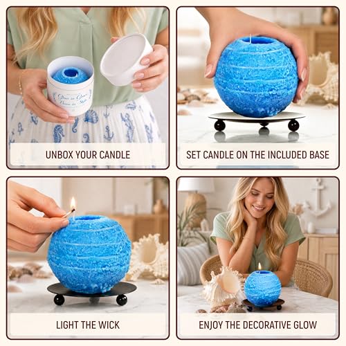 Image of Spiral Candles Burn Around, 4.5 Inch Blue, Unscented, Metal Base | Beeswax Soy Blend, Twisted Wave Design, Approx. 4-Hour Use, 10 oz Gift for Women
