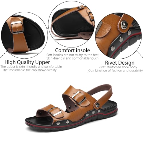 Men's Leather Buckle Flat Sandals with Adjustable Dual-Purpose Strap Fashion Studded Breathable Open Toe Soft Sole Slip-On Slides Summer Daily Anti-Slip Beach Sandals3
