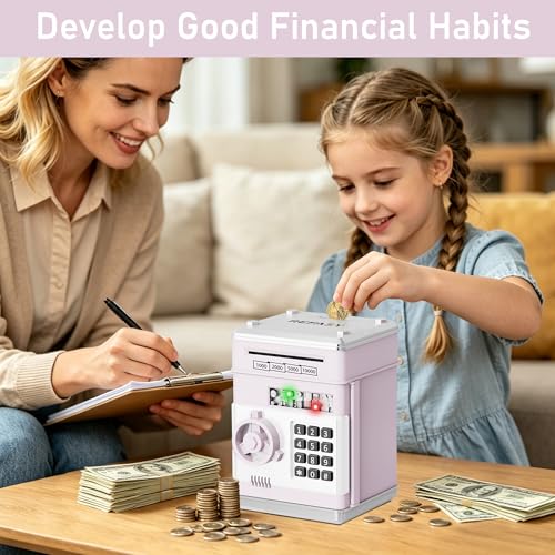 Image of Refasy Piggy Bank Cash Coin Can ATM Bank Electronic Coin Money Bank for Kids Age 3-12, Money Savings Box Mini ATM Coin Bank Toys Gifts for 3 4 5 6 7 8 9 10 11 12 Year Old Boys Girls