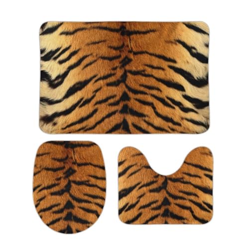 トイレマット 3点セット タイガー トラ柄 ストライプ (2) フタカバー 便座カバー 洗える お風呂マット ふわふわ 滑り止め U型 O型 兼用 ズレない おしゃれ 吸水速乾 50cm x 80cm