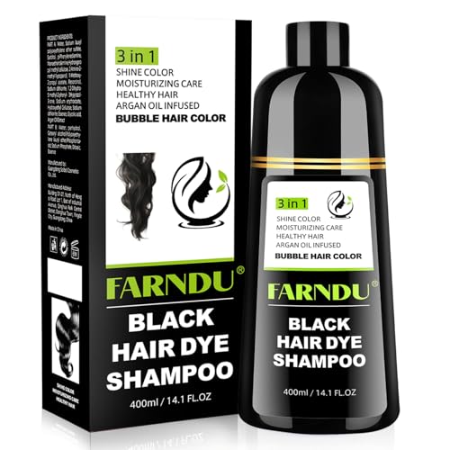 FARNDU Black Hair Dye Shampoo for Women Men, Gray Hair Coverage Herbal Natural Black Hair Color Shampoo