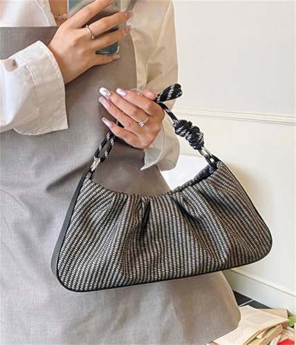 Shoulder Purse for Women Woven PU Leather Tote Handbag Pleated Crossbody Bag Small Satchel4