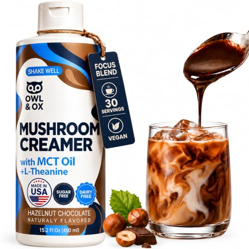 OWL & OX Mushroom Coffee Creamer with MCT Oil & L-Theanine, Hazelnut Chocolate