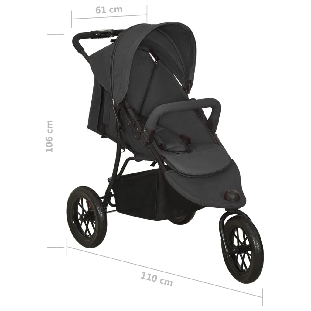 Wózek dziecięcy Buggy z daszkiem i koszem w kolorze antracytowej stali, składany, lekki i kompaktowy, do miasta i podróży, z funkcją leżenia, regulowany tył i podnóżek