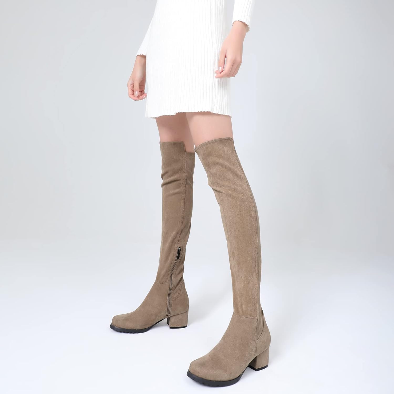 Shoe'N Tale Women Faux Suede Chunky Heel Stretch Over The Knee Thigh High Boots : Clothing, Shoes & Jewelry