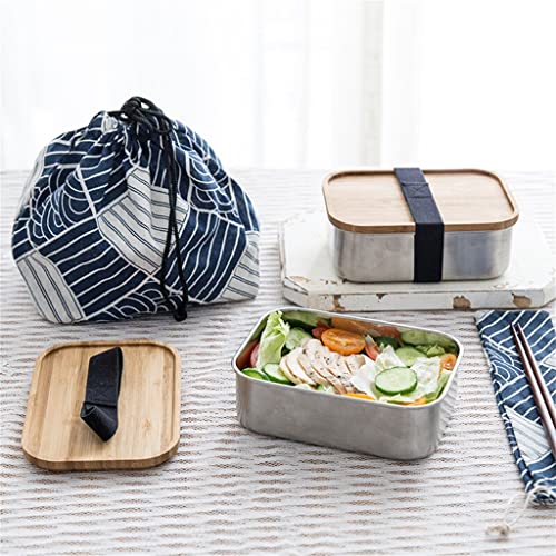 SePkus Fiambrera para microondas de Acero Inoxidable con Cubierta de Madera, vajilla Bento Box para Escuela, Oficina, Comida portátil (D,M) (DM)
