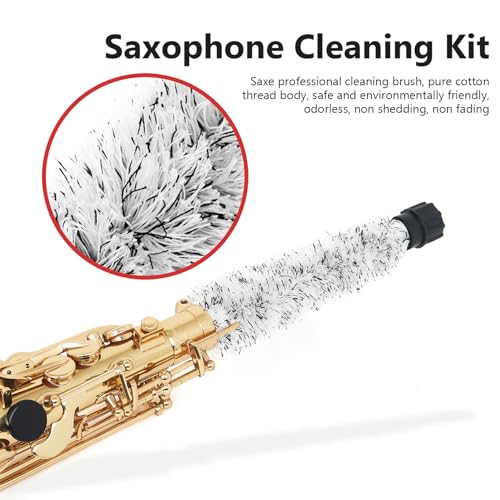 BEAHING Alto Sax Cleaning Brush with Rubber Tip Strong Absorbent 21inch Saxophone Swab with Non-Slip Handle Cotton Rope Dense Saxophone Accessories Saxophone Swab