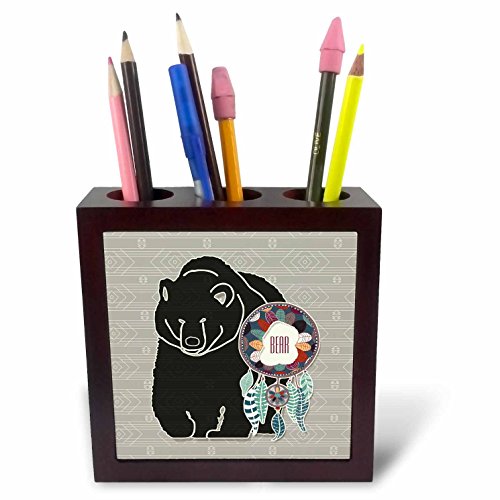 Porte-stylo zodiaque amérindien Ours 3drose marron pour ranger un bureau encombré