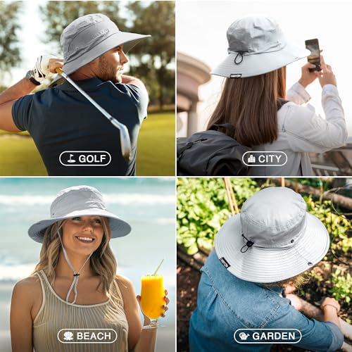 GearTOP Wide Brim Sun Hat for Womens and Mens Sun Hats - UV Protection Fishing Hat Safari Hat for Hiking Gardening & Beach Light Gray