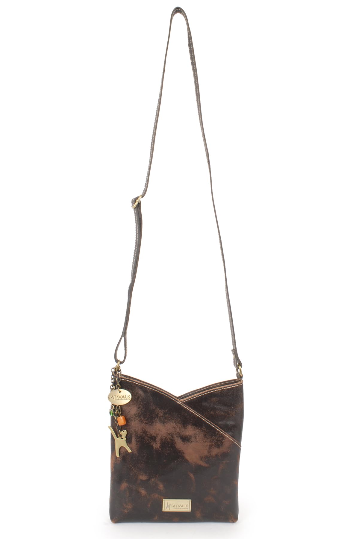 Catwalk Collection Handbags - Borsa a Tracolla Piccola in Pelle Invecchiata - Borsetta Donna - Borsa a Mano con Tracolla Regolabile - Flora