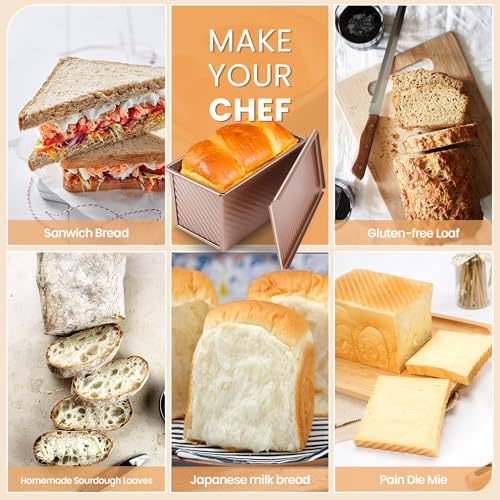 Image of Yupjlia Pullman Loaf Pan with Lid, 1LB, Nonstick, Even Baking, Clean Easily | Premium Sandwich Bread Loaf Pan with Lid for Homemade Bread, Heavy Duty Carbon Steel Corrugated Pullman Toast Box, 9 x 4