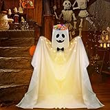 Ghost Halloween Candy Bowl with LED Lights, Outdoor Standing Ghosts Halloween Candy Holder Trick or Treat Cauldron Spooky Decorations for Scary Party Front Porch Door Decor, 47" Tall
