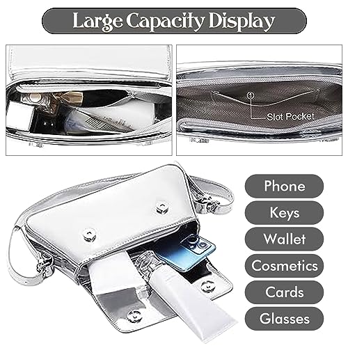 Damen Silber Geldbörse Abendtasche Y2k Metallic Silber Geldbörse Hobo Tasche Leder Tote Handtasche Satchel Bag Cute Party Bag Clutch Taschen – Bild 4