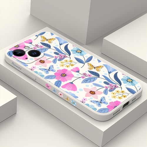 Coque iPhone 14 silicone fine motif floral blanc antichoc souple