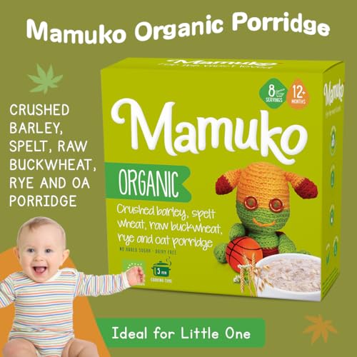 MAMUKO Organic Porridge - Healthy Porridge with Nutrient-Rich Blend of Oats, Raw Buckwheat, Barley, Spelt, & Rye - High Fiber Porridge without Sugar & Preservatives - 2Pack (8 Servings)