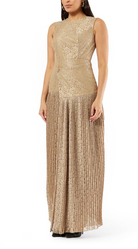 AmriWomen's Pleated Lace Sleeveless Long Dress