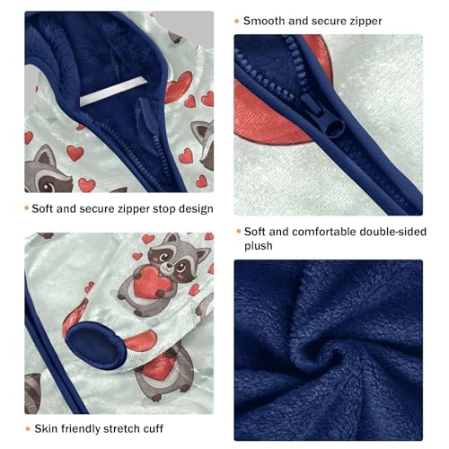 Cute Raccoons Holding Red Hearts Toddler Fleece Jacket Girl Boys Hooded Fleece Jacket Coat Warm Outwear Zip-up 3-10T3