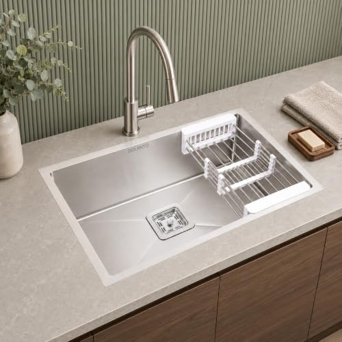 Image of DOLANTO Kitchen Sink 30x18x10 Inch Single Bowl Kitchen Sink 304 Stainless Steel Handmade Sink with Matte Finish Sink for Kitchen Including Coupling, Waste Pipe & Drain Basket