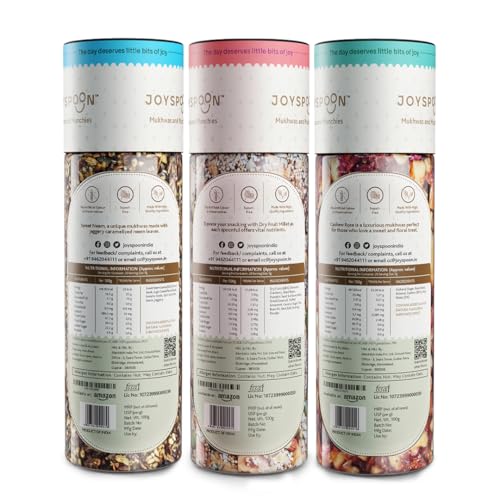 Image of JoySpoon Sweet Neem, Dry Fruit Millet & Cashew Rose Mukhwas Combo | Supari Free Mouth Freshener | Traditional Indian After-Meal Digestive Snack | No Artificial Colors or Preservatives | Pack of 3x100g