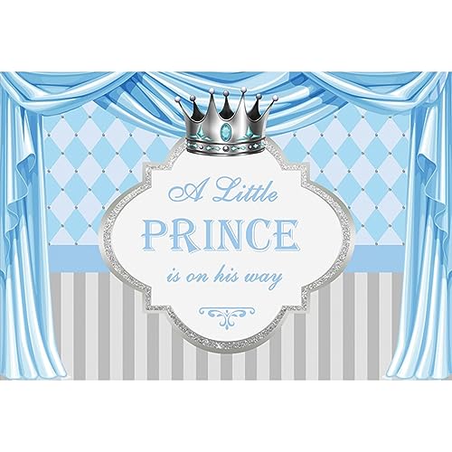 YongFoto 2.2x1.5m Baby Shower Photography Backdrop a Little Prince Is On His Way Crown Curtain Gender Reveal Photo Backdrops Kids Newborn Baby Shower Party Pregnant Woman Photography Studio Props