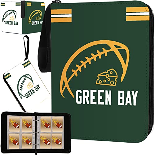 Football Card Binder with Sleeves 400 Pocket, Green Bay Football Card Holder for Trading Cards Sports Card 3 Ring Binder Folder Football Collector Album Storage Book Case Kids Boys Girls Gift