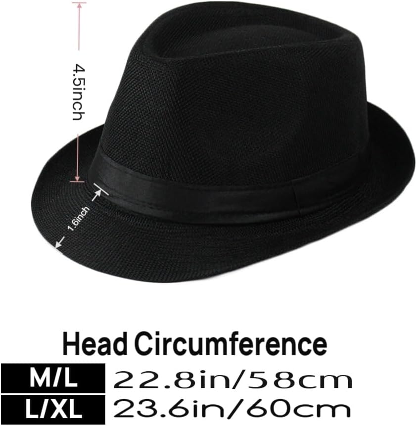 2 Pack Short Brim Fedora Classic 20s Trilby Panama Hats Summer Travel Cap for Men Women - Image 4