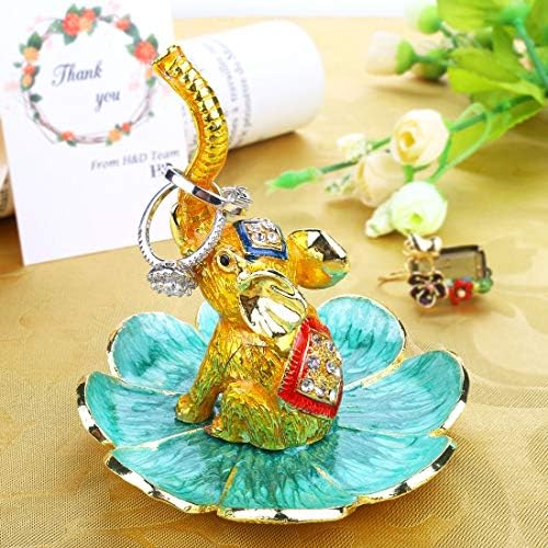 YU FENG Elephant Animal Ring Holder Dish Crystal Jeweled Hand-painted Jewelry Stand Trinket Trays Ring Display