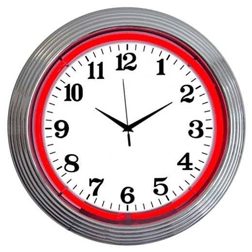 Neonetics Bar and Game Room Neon Alphanumeric Wall Clock with Red Neon and Chrome Rim, 15-Inch