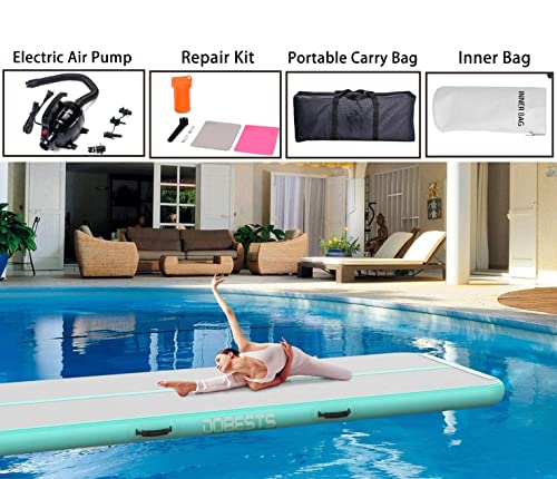 Dobests Inflatable Gymnastics Mat 13 Ft Air Track Tumbling Mat 4 Inch Thick Gymnastics Tumble Track Air Mat For Home Kids Training/Yoga/ Water/Cheerleading/ Dance,Electric Air Pump/Repair Kit/ Carry Bag Equipped（4M, Green) #TOP3