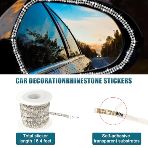 Image of Ohleats Bling Car Trim Self Adhesive, 16.4 Ft Auto Interior Exterior Crystal Rhinestone Decoration Strip Decal, Glitter Trim Strips Line Molding for Dashboard, Car Accessories (White)
