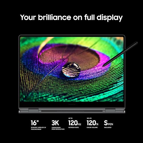 Image of Samsung 16 inch Galaxy Book5 Pro 360 Copilot+ PC, AI Business Laptop, Windows 11 Pro, Intel Core Ultra 7 Processor 256V, 3K AMOLED Touchscreen, 16GB / 512GB, 120HZ, 2025 Model, NP964QHA-KG1US, Gray