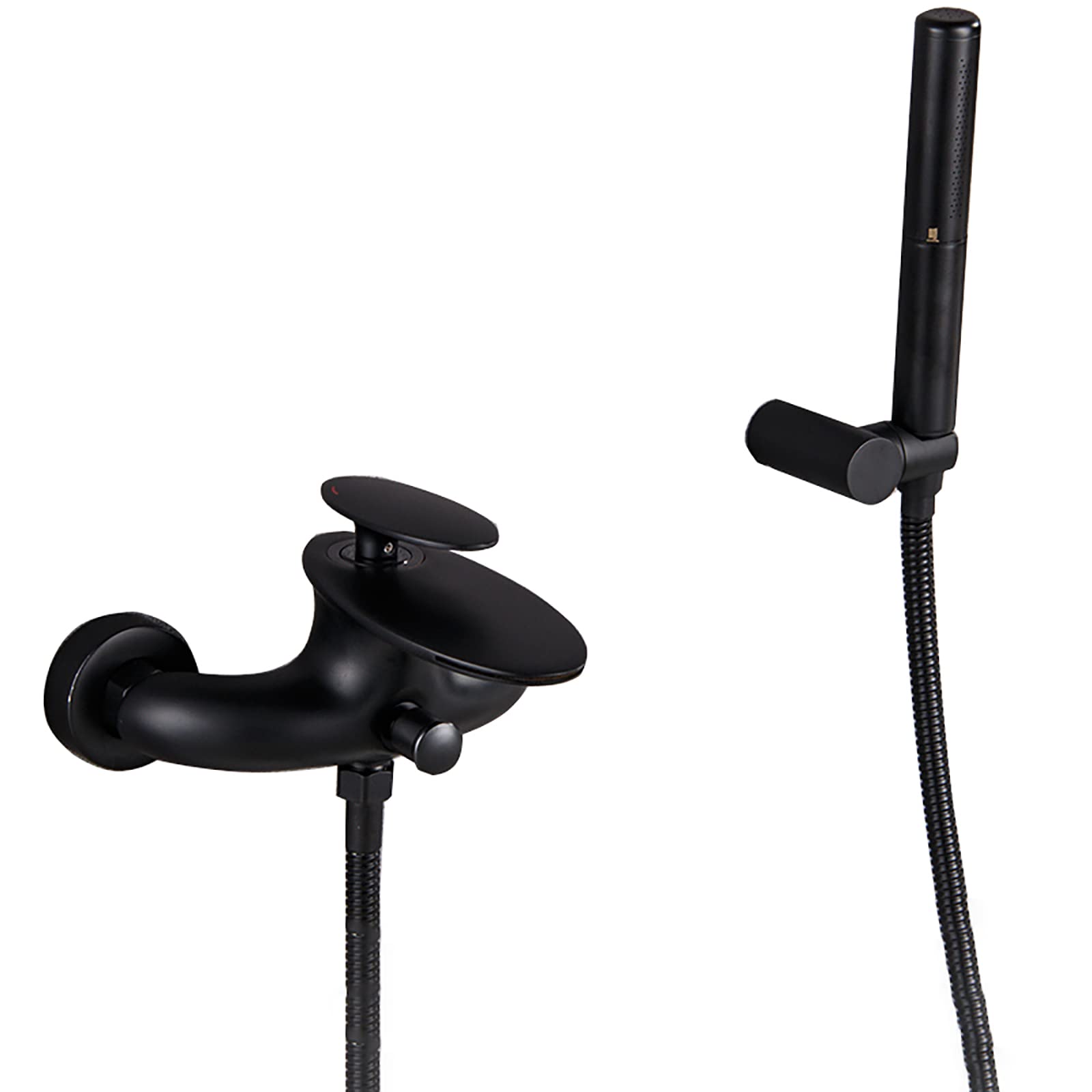 SBCGFY Waterfall Bathtub Faucet With Handheld Shower - Black Wall Mounted Brass Tub Filler, Single Handle Mixer Tap, 1.5M Shower Hose, Includes Slide Bar For Easy Use,