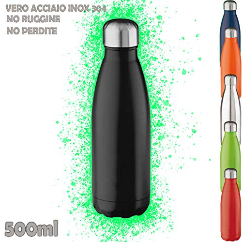 Palucart Gourde Isotherme 500 ML Bouteille Isotherme Double paroi en Acier 20 h Chaud 10 h Froid Garanti INOX 304 Plastic Free bpa, Noir