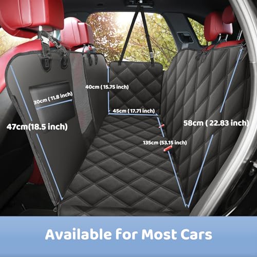KYG Hundedecke für Auto Rückbank, Rücksitz mit Seitenschutz und Sichtfenster, Kratzfeste und Wasserabweisende Autodecke Hund, Hundematte für Auto Rücksitzbank, 135 x 148 cm Schwarz