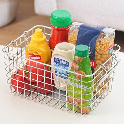 Baskets for organizing with Handles, 304 Stainless Steel Wire Baskets for Pantry Organization and Storage, Kitchen Organizer,10.24"(L) x 7.56"(W) x 5.2"(H)
